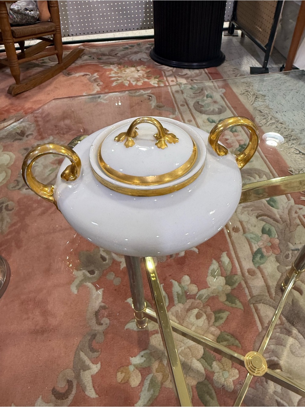 Limoges Wm Guerin & Co GUE79 6in Sugar Bowl W Lid Gold Trim
